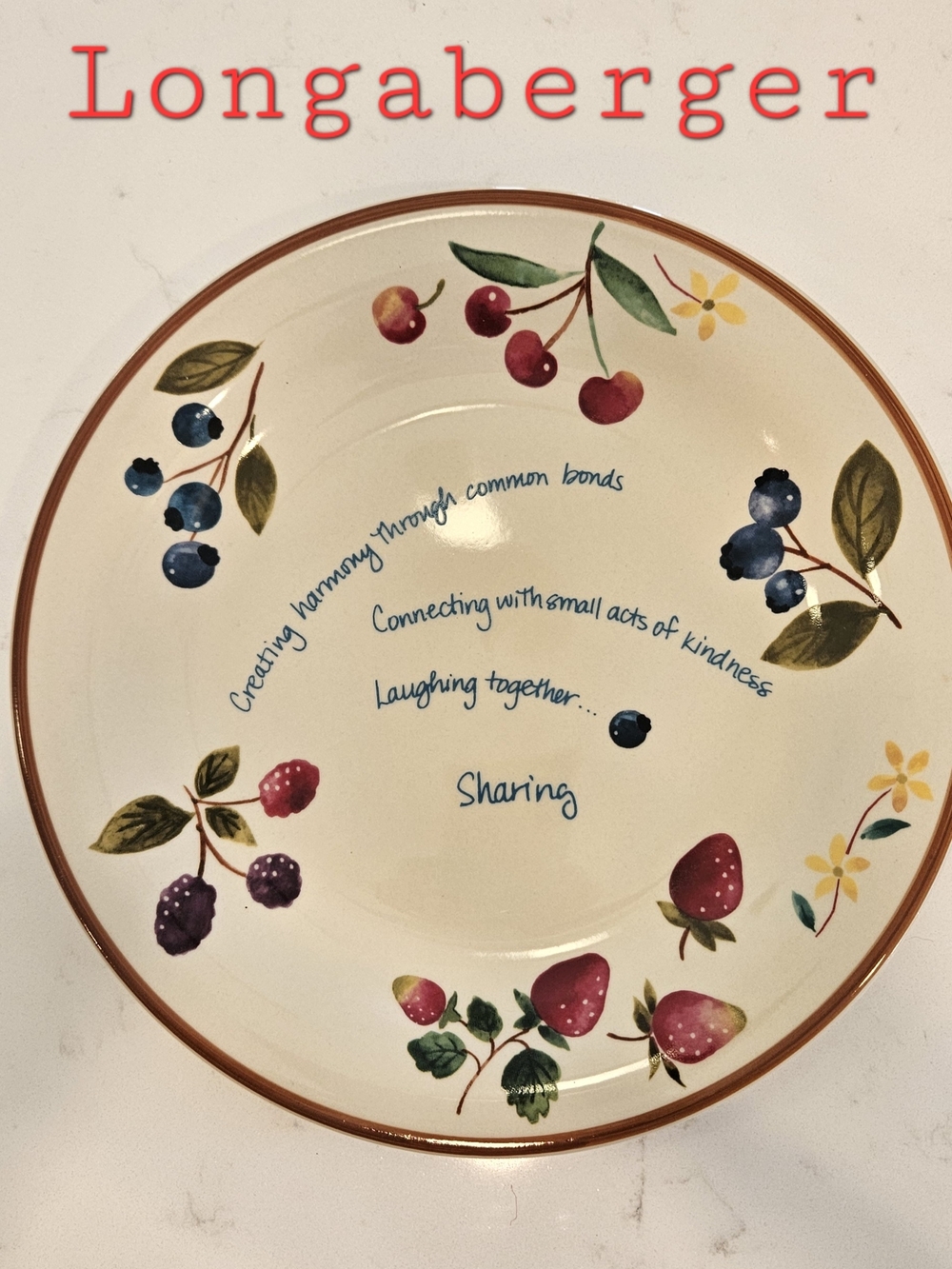 Longaberger Creating Harmong 2005 Cream Serving Plate Berry Motif EUC